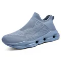 Slip-on breathable knitted walking shoe in light blue with hollow cushioned sole - 35 / Blue
