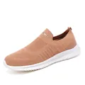 Lichtbruine ademende slip-on sportschoenen met gebreid mesh en dikke witte EVA-zolen - Khaki