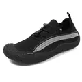 Detail view of quick-dry water shoes with elastic drawstring laces and rubber toe guard - 36 / Black