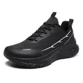 All black breathable mesh running shoes with wide toe box and white jagged side stripes - EU 39 / Black