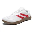 White casual athletic sneakers with red stripes and textured rubber brown soles - EU 39 / White