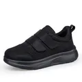 All-black wide-fit casual sneakers with breathable mesh and dual Velcro straps for men - EU 36 / Black