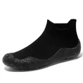 Men's minimalist black knit squat shoes with non-slip speckled rubber sole for fitness - 35-36 / Black