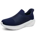 Navy blue slip-on knit walking shoe with breathable mesh and white cushioned sole - EU 39 / Blue