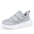 Light gray breathable mesh walking shoes with double Velcro straps and thick white soles - EU 36 / Gray