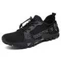 Men's breathable mesh hiking shoes in black with quick lace and rubber traction sole - 36 / Black