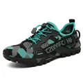 Camo outdoor hiking shoe with quick-lace system and non-slip rubber sole - 36 / Sky Blue Camo