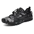 Men's camouflage grey breathable mesh hiking shoes with durable anti-slip rubber sole - Grey Camouflage