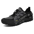 Men's breathable hiking shoe in black and grey mesh with non-slip rubber sole - Grey & Black