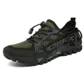 Men's army green breathable mesh hiking shoes with durable rubber soles and quick-lace system - Army Green