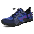 Men's blue and black breathable mesh hiking shoes with rubber anti-slip sole - Dark Blue