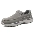Men's dark grey slip-on canvas loafers with comfortable elastic sides and thick white sole - EU 39 / Gray
