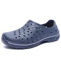 Men's breathable navy blue EVA garden clogs with white stripe and non-slip sole - Blue