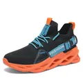 Breathable blade running shoes with black knit mesh and vibrant orange hollowed soles - Black Orange Floral