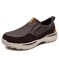 Slip-on men's casual shoes in dark grey and brown with thick EVA soles for comfort - EU 46 / Coffee