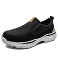 Classic men's black slip-on sneakers with suede leather upper and thick white rubber soles - EU 39 / Black