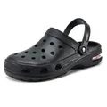 Men's black air cushion clogs with breathable holes and sport strap in matte finish - 38 / Black