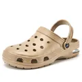 Men's khaki air-cushioned clogs with breathable holes and adjustable heel strap - 38 / Khaki