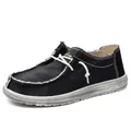 Mocassins en toile noire pour hommes avec coutures blanches et semelle en caoutchouc gris - EU 39 / Noir