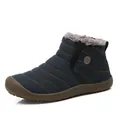 Waterproof navy blue winter snow boots with quilted nylon upper and anti-slip rubber sole - 38 / Slip-on (6811) / Blue