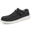 Men's dark grey canvas loafers with elastic laces and white speckled sole on white background - EU 38 / Black