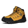 Waterproof yellow outdoor hiking boots with warm fleece lining and non-slip rubber sole - EU 38 / Brown