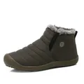 Army green waterproof winter snow boots for men with warm grey faux fur lining - 36 / Gray (6811)