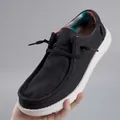 Men's black canvas loafer shoes with white thick soles and colorful inner lining details - 40 / Casual Style (1016) / Black