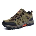 Army green and black suede hiking shoes for men with anti-slip rubber outsoles - EU 39 / Brown