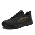 Men's lightweight black leather running shoes with lace-up casual sneaker design - 38 / Black & Gold