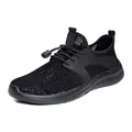 Zapatillas de running negras de malla transpirable con cordones rápidos y suela gruesa - 40 / Negro (2236)