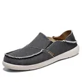 Men's casual slip-on canvas shoes in black and white woven fabric with thick rubber sole - 39 / Black and Gray