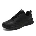 Men's large size black leather sneakers in breathable and lightweight sports style - 38 / All Black