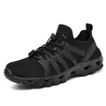 Men's breathable mesh outdoor hiking and wading shoes in all-black design with drainage holes - 36 / Black