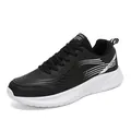 Men's large size black and white leather sneakers with silver accents and thick white sole - 38 / Black and White