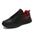 Men's large size black and red leather running sneakers with non-slip thick EVA sole - 38 / Black Red