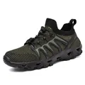 Olive green breathable mesh hiking water shoes with quick-lace system and hollow sole - 36 / Army Green