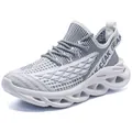 Men's breathable mesh fly-knit sneakers with wave-shaped thick sole in grey white - EU 39 / White and Blue