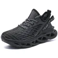 Men's breathable black knitted mesh sneaker with hollow cushioning blade sole unit - EU 39 / Black