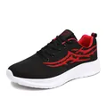 Men's breathable fly-knit sneakers in black and red with thick white anti-slip soles - 236 Black Red