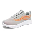 Men's grey breathable fly-woven sneakers with vibrant orange flame accents and white sole - 236 Gray Orange