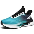 Men's breathable mesh running shoes in blue gradient with popcorn cushion sole - EU 39 / Teal Black Gradient