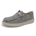 Détail d'un mocassin en toile grise avec couture en U et semelle mouchetée - EU 40 / Gris