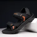 Men's outdoor summer beach sandals in black and orange with non-slip rubber soles - 40 / Black