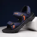 Navy blue and orange men's outdoor beach sandals with adjustable velcro straps - 39 / Blue