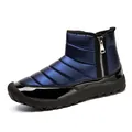 Navy blue quilted waterproof snow boots with side zipper and non-slip rubber sole - 39 / Blue