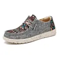 Bohemian style grey canvas loafers with colorful geometric ethnic prints and rubber sole - EU 40 / Gray (Ethnic Print)