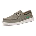 Olive green canvas slip-on loafers for men with white rubber soles and classic label - 39 / Gray