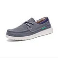Casual grey-blue canvas loafers for men with Classic label and white rubber sole - 39 / Blue