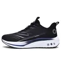 Men's breathable mesh running shoes in black with purple wave accents and white sole - EU 38 / Black and White